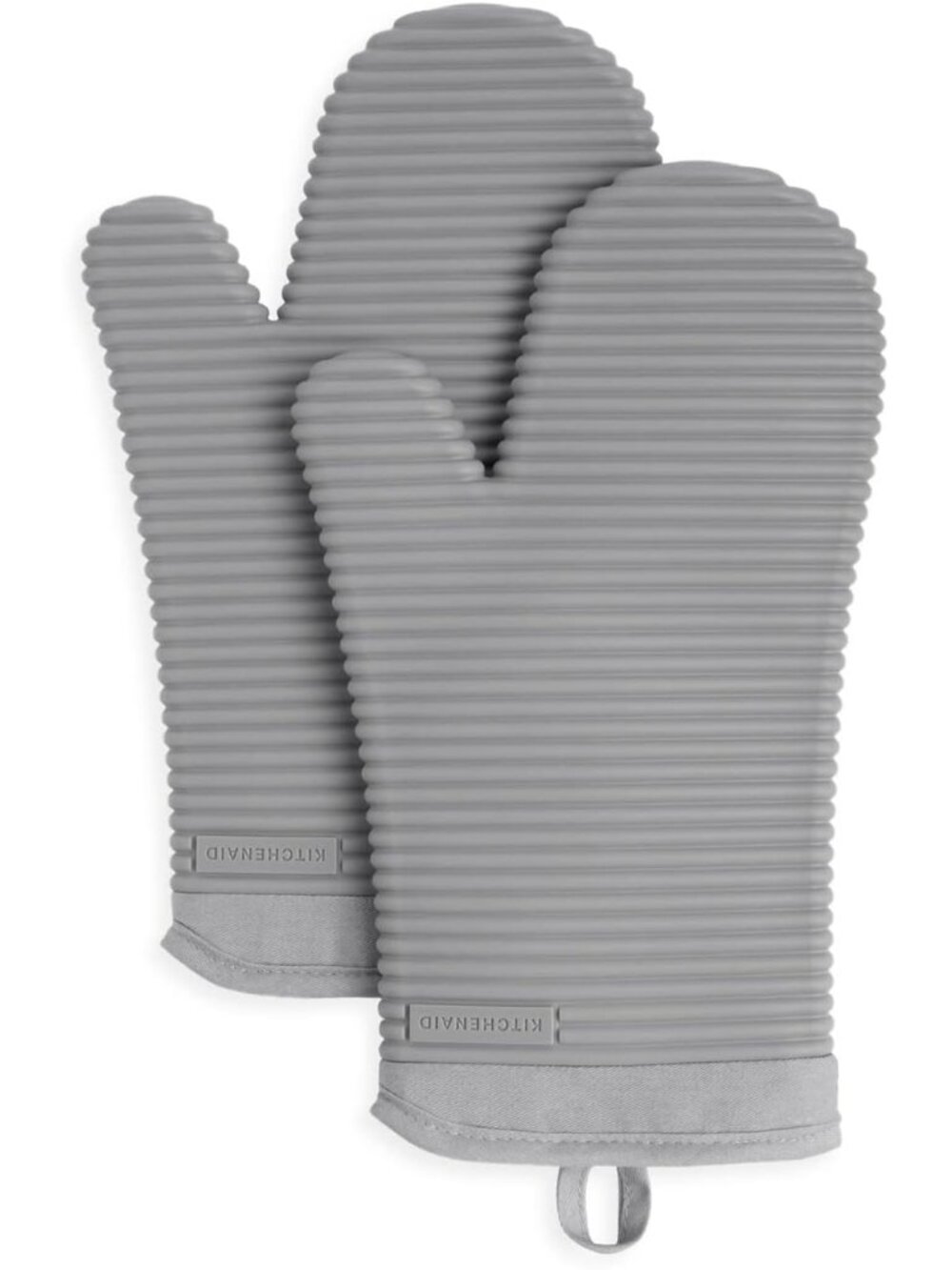 Ribbed Soft Silicone Oven Mitt 2-Pack Set, 7.5"x13", Grey